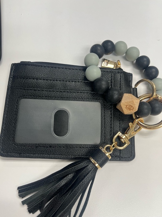Accessories - Black Cardholder Wristlet Keychain with Tassel and Beaded Bracelet